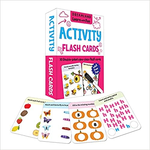 Flash Cards Activity - 30 Double Sided Wipe Clean Flash Cards For Kids (with Free Pen)