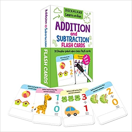 Flash Cards Addition And Subtraction- 30 Double Sided Wipe Clean Flash Cards For Kids (with Free Pen)