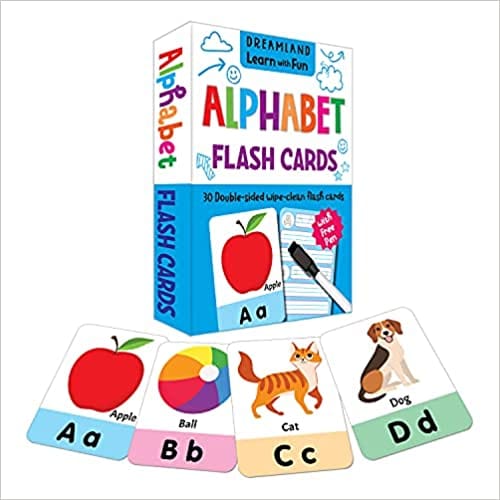 Flash Cards Alphabet - 30 Double Sided Wipe Clean Flash Cards For Kids (with Free Pen)