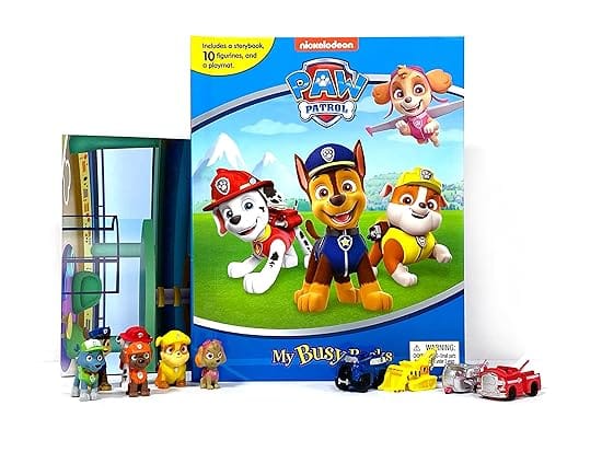 Paw Patrol My Busy Books Storybook, 10 Figurines, Playmat