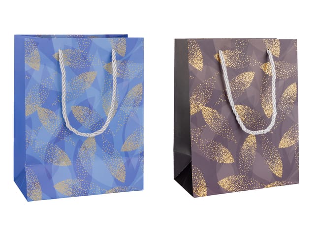 Elegant Premium Gift Bag Combo – Set of 2 | Festive & Party Use | Leaf Pattern Design | Rope Handle