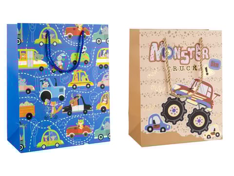 Kids' Fun Gift Bags – Vehicle Theme (Set of 2 Designs: Traffic Jam & Monster Truck)