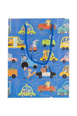 Set of 2 Kids’ Gift Bags – Cartoon Cars & Monster Trucks Design – Large Size with Rope Handles