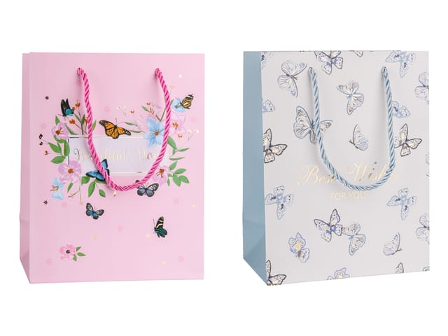 Set of 4 Premium Gift Bags – Elegant Butterfly & Floral Designs – Best Wishes Collection with Rope Handles