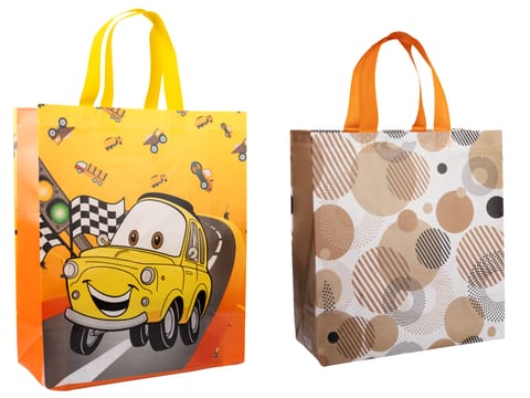 🛍️ Set of 3 Eco-Friendly Tote Bags – Cartoon Car & Geometric Circles Designs