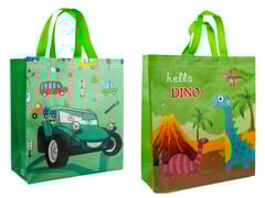 Kids Reusable Shopping Bags – Cartoon Car & Dinosaur Print Eco-Friendly Tote for School, Picnic & Daily Use