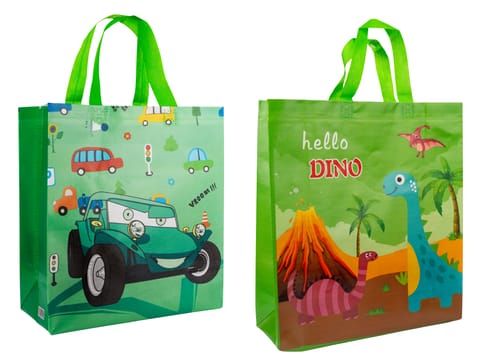 Kids Reusable Shopping Bags – Cartoon Car & Dinosaur Print Eco-Friendly Tote for School, Picnic & Daily Use