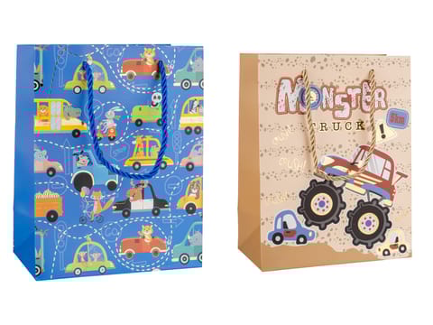 Small Gift Bag Combo – Monster Truck & Cartoon Animal Cars Design – Kids Party Favor Bags – Eco-Friendly & Durable