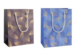 Elegant Gift Bag Combo – Blue & Brown Leaf Pattern with Gold Accents – Medium Size – Premium Paper & Rope Handles