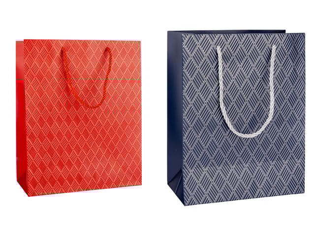 Premium Red & Navy Blue Geometric Gift Bag Set – Stylish Paper Bags with Sturdy Rope Handles for All Occasions