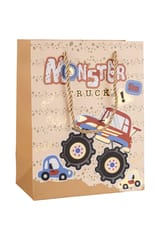 Combo of 3 Monster Truck Gift Bags – Fun & Colorful Designs for Kids – Small & Medium Sizes with Rope Handles