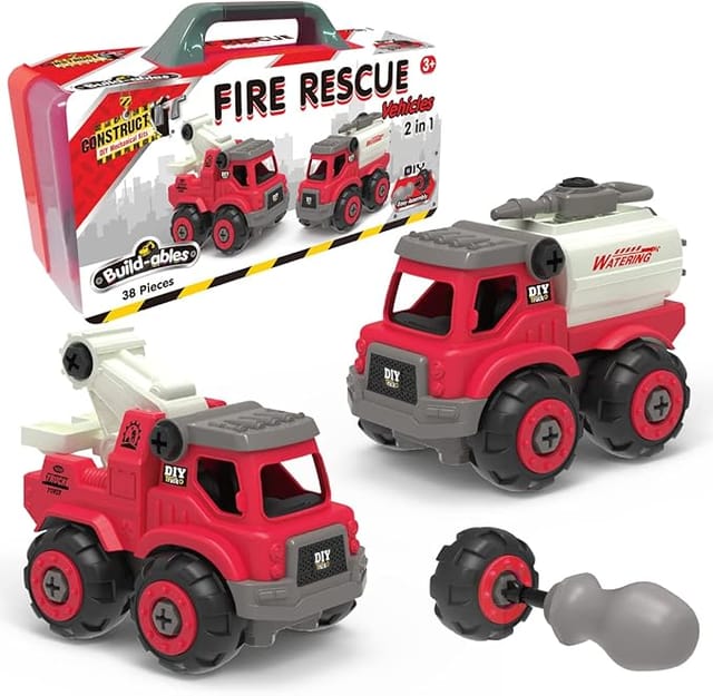 Buildables 2-in-1 Fire Rescue Set - 38 Pieces Fire Rescue Vehicle Construction Set