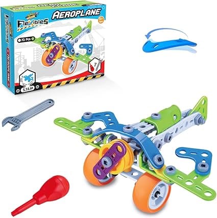 Construct It Flexibles Aeroplane Building Set With Tools Included - 73 Pieces Aeroplane Construction Set