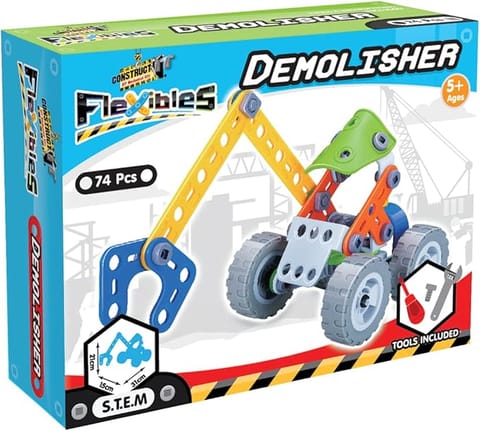 Construct It Flexibles Demolisher Building Set With Tools Included - 74 Pieces Toy Demolisher Construction Set