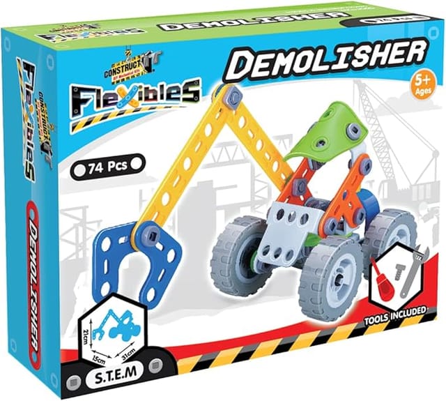 Construct It Flexibles Demolisher Building Set With Tools Included - 74 Pieces Toy Demolisher Construction Set