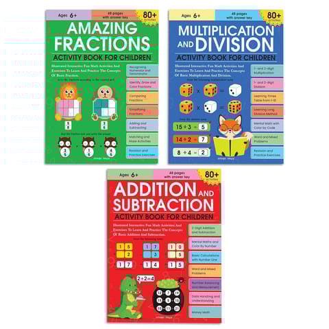 Math Activity Books Bundle 2  Multiply / Fraction / Addition (pack Of 3 Books)