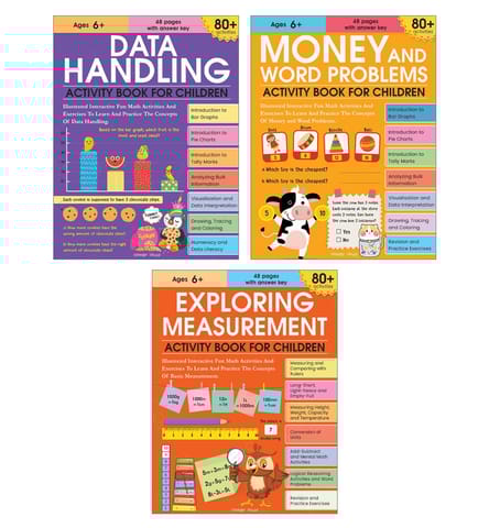 Math Activity Books Bundle 3  Measurement / Data Handling / Money And Word Problem (pack Of 3 Books)
