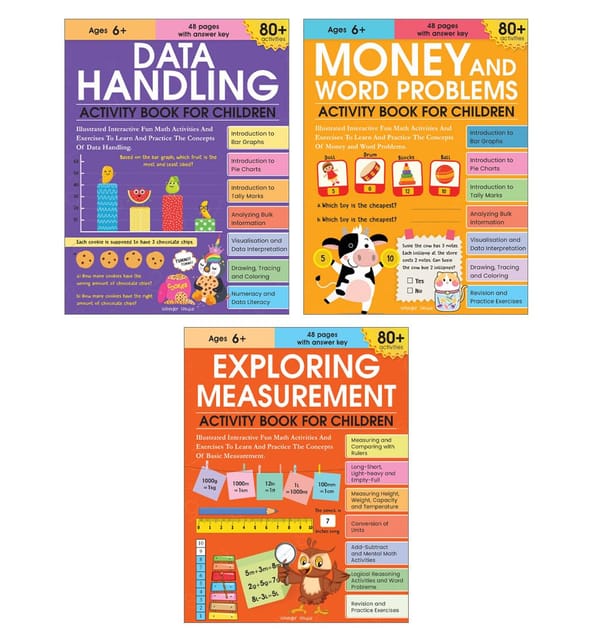 Math Activity Books Bundle 3  Measurement / Data Handling / Money And Word Problem (pack Of 3 Books)