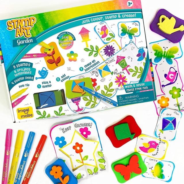 Imagimake Stamp Art - Garden - Coloring & Stamping Set - For Girls & Boys 3 Years +, Multicolour