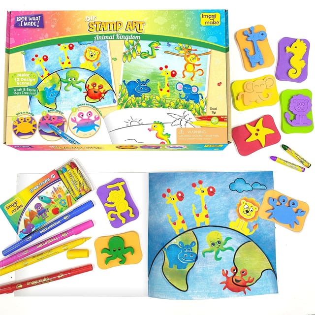 Imagimake Stamp Art - Animal Kingdom - Diy Kids Colouring Book Set