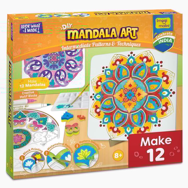 Imagimake Diy Mandala Art Kit For Girls 9-12 | Coloring & Painting Art Kit Set With Water Brush Pen & Stamps