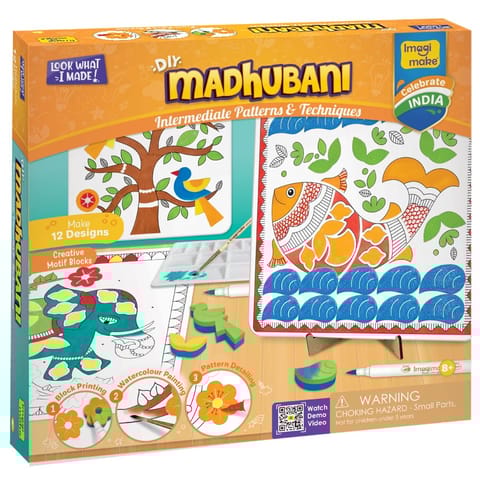 Imagimake Diy Madhubani Art Kit | Make 12 Paintings | Madhubani Painting & Colouring Kit Using Water Brush Pen & Sta