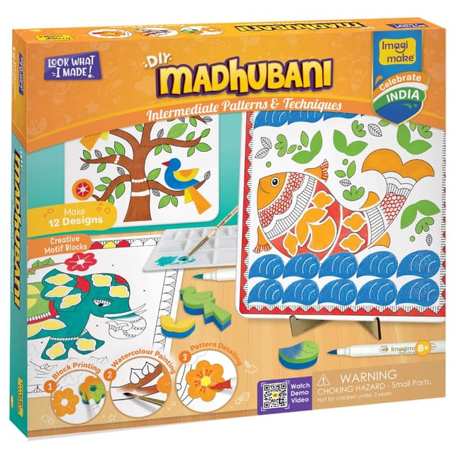 Imagimake Diy Madhubani Art Kit | Make 12 Paintings | Madhubani Painting & Colouring Kit Using Water Brush Pen & Sta
