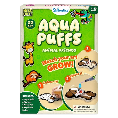 Skillmatics Aqua Puffs - 3d Art Kit, Animals, Mess-free Painting Craft For Kids