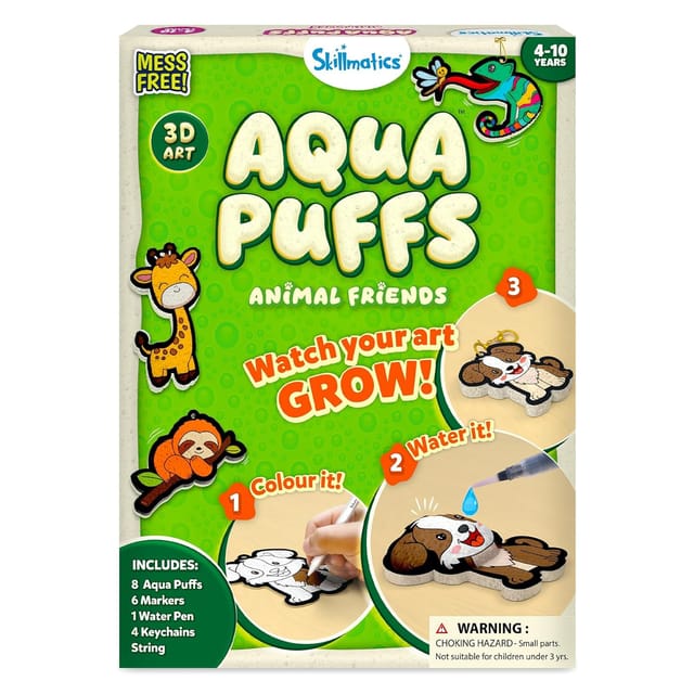 Skillmatics Aqua Puffs - 3d Art Kit, Animals, Mess-free Painting Craft For Kids