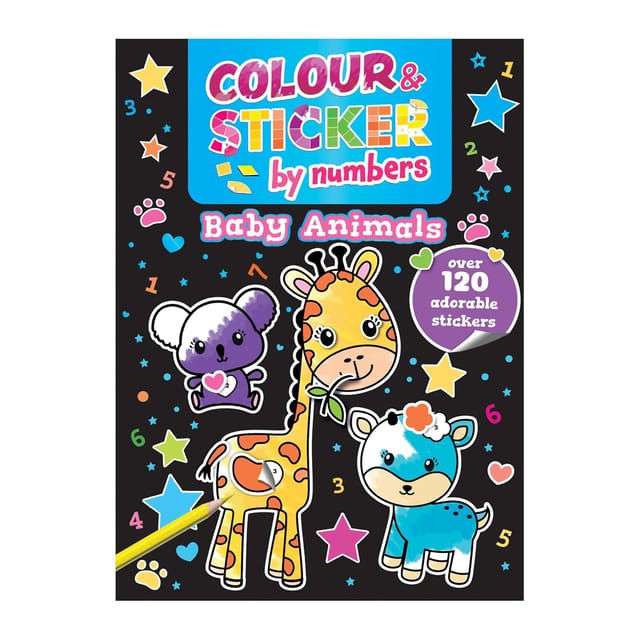 Colour And Sticker By Numbers Baby Animals